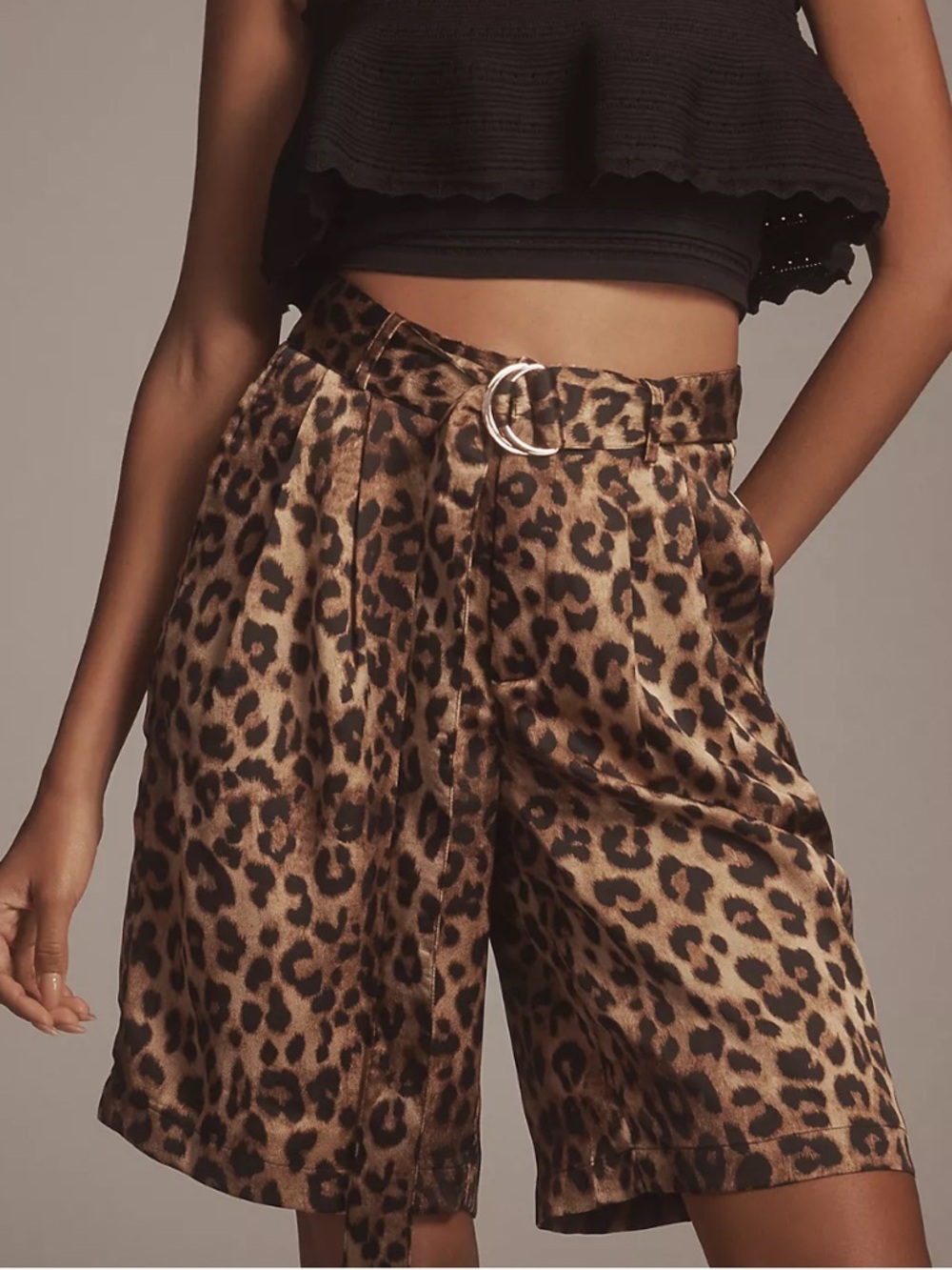 ANTHROPOLOGIE BISHOP & YOUNG Silky Belted Leopard Bermuda Shorts Size M NEW